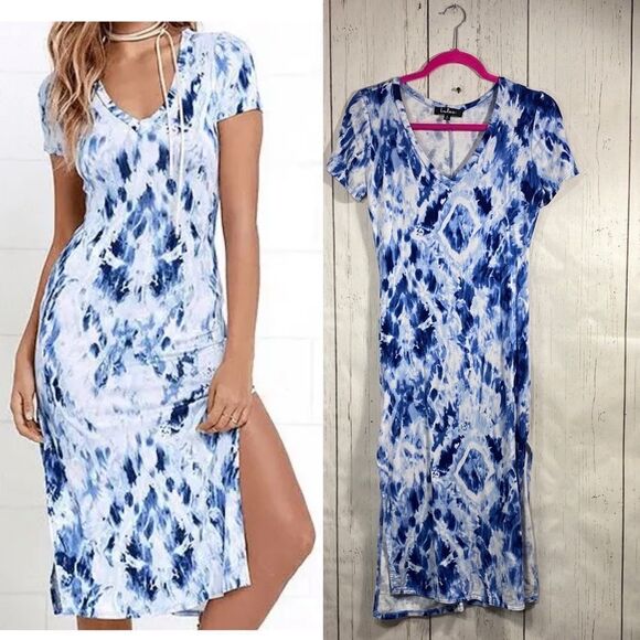 Lulus Dresses & Skirts - Lulus Blue Tie Dye Slit Maxi Dress S Boho Beachwear Resort Surf Girl Coastal